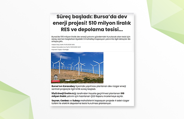 Süreç başladı: Bursa’da dev enerji projesi! 510 milyon liralık RES ve depolama tesisi